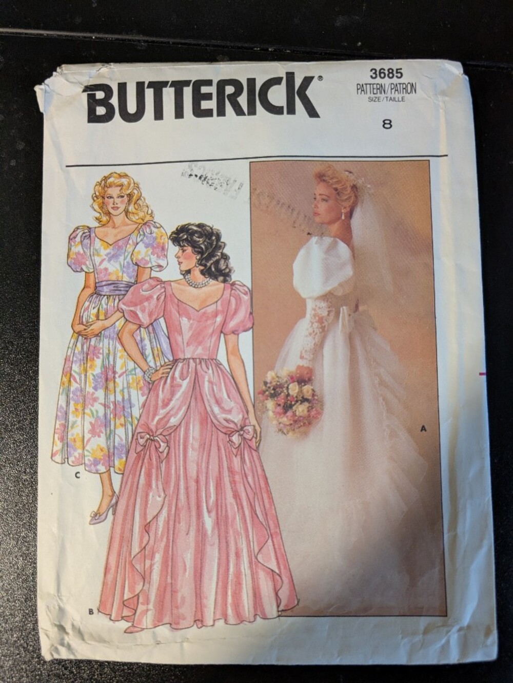 Butterick 3685 Vintage Bridal Wedding Gown Pattern Size 8 Cut Complete